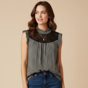 Lily White High Collar Lace Panel Keyhole Back Blouse Poetcore Victorian Small